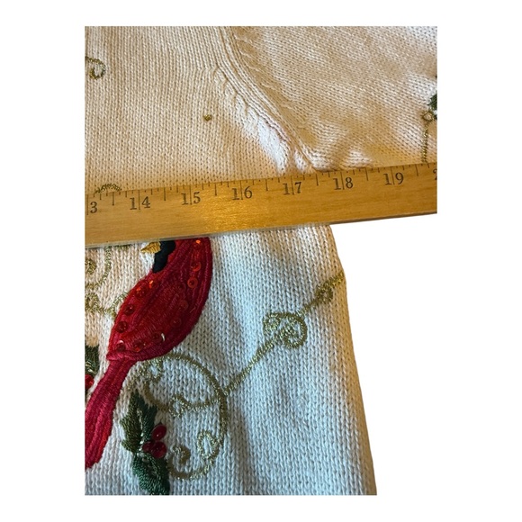 Tiara International Red Cardinal & Holly Embellished Cardigan Sweater Medium - Picture 8 of 12